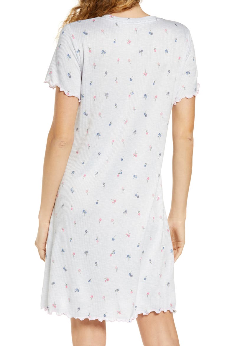 Floral Lettuce Hem Ribbed Sleep Shirt, Alternate, color, BABY BOW BOUQUETS CLOUD DANCER
