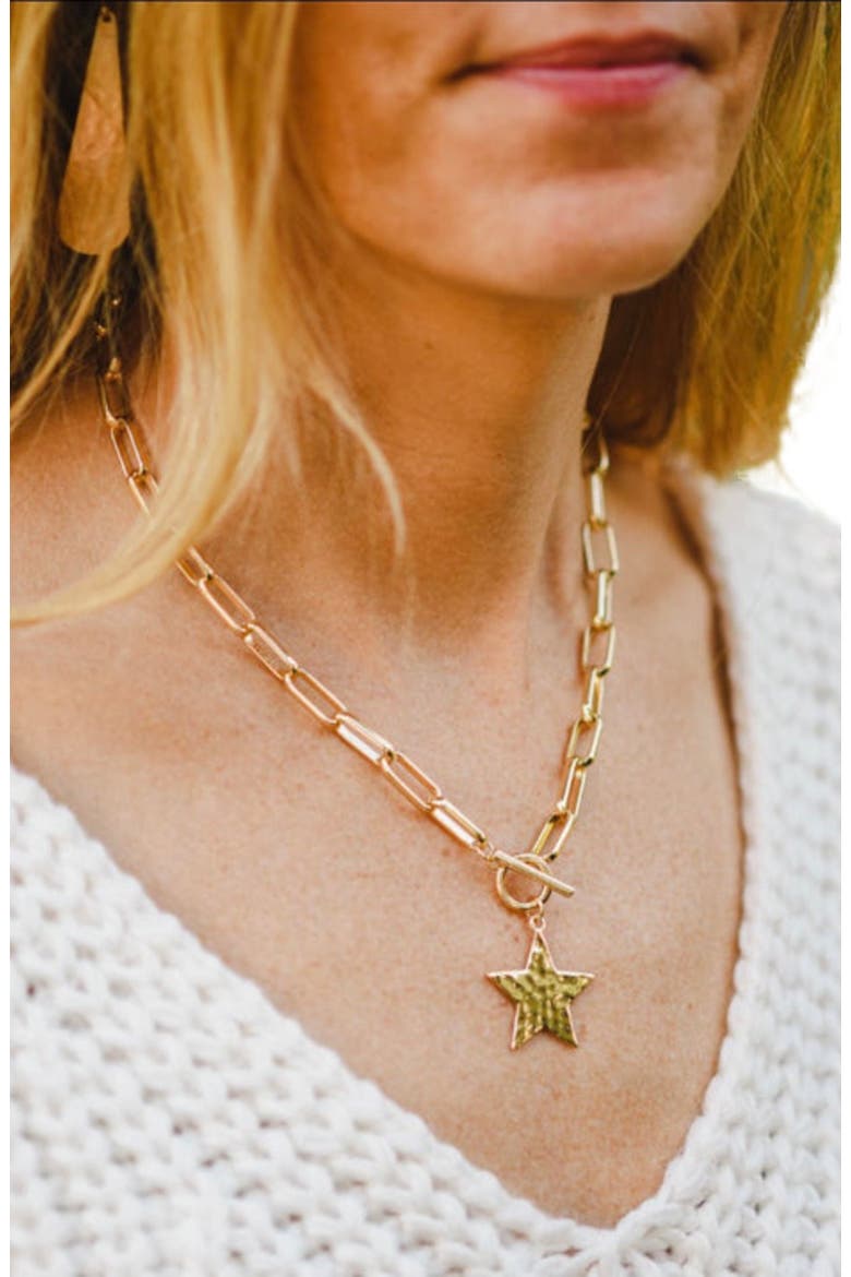 Star Hammered Necklace, Alternate, color, Gold