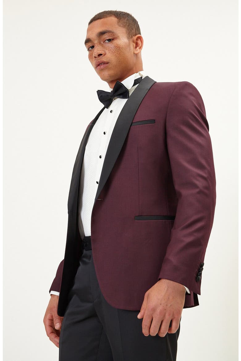 Shawl Lapel Two-Tone Tuxedo Jacket, Alternate, color, BURGUNDY