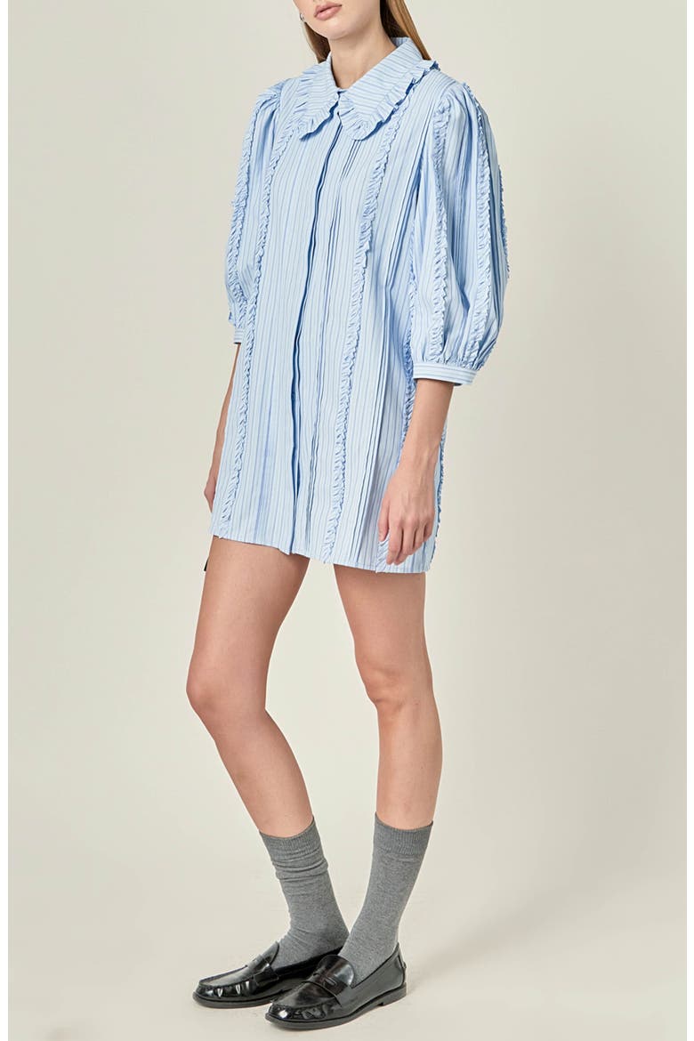 Pintuck and Ruffle Stripe Minidress, Alternate, color, BLUE