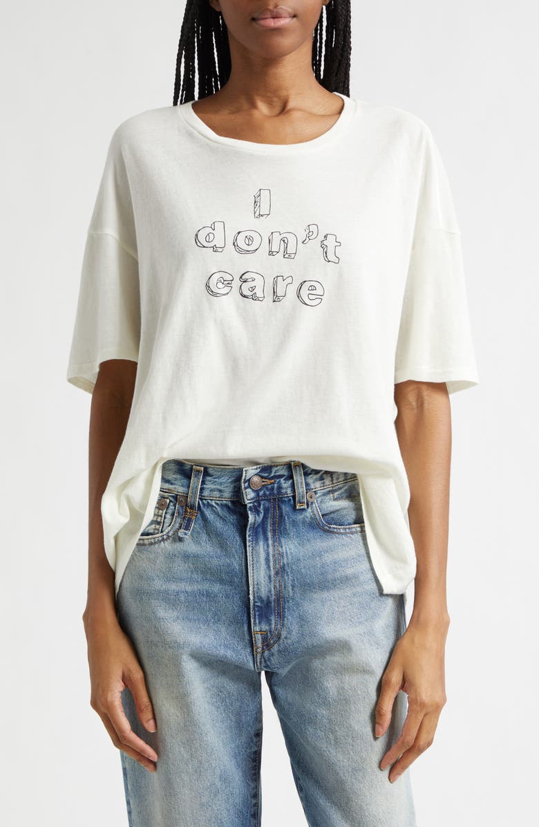 R13 I Don't Care Relaxed Fit Cotton & Cashmere Graphic T-Shirt, Main, color, Ecru White