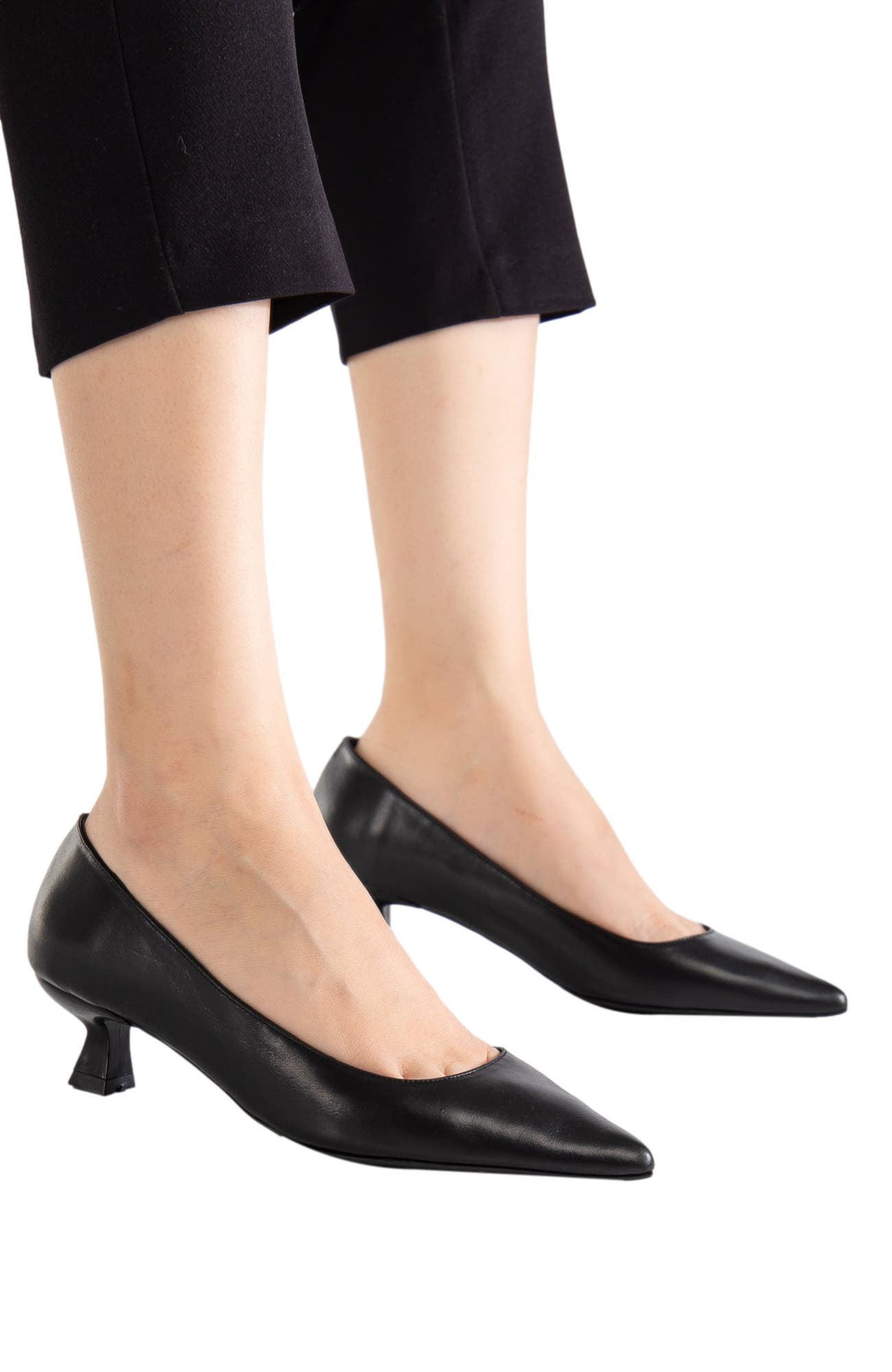 Helly Kitten Heel Leather Stiletto Pumps, Alternate, color, Black Leather
