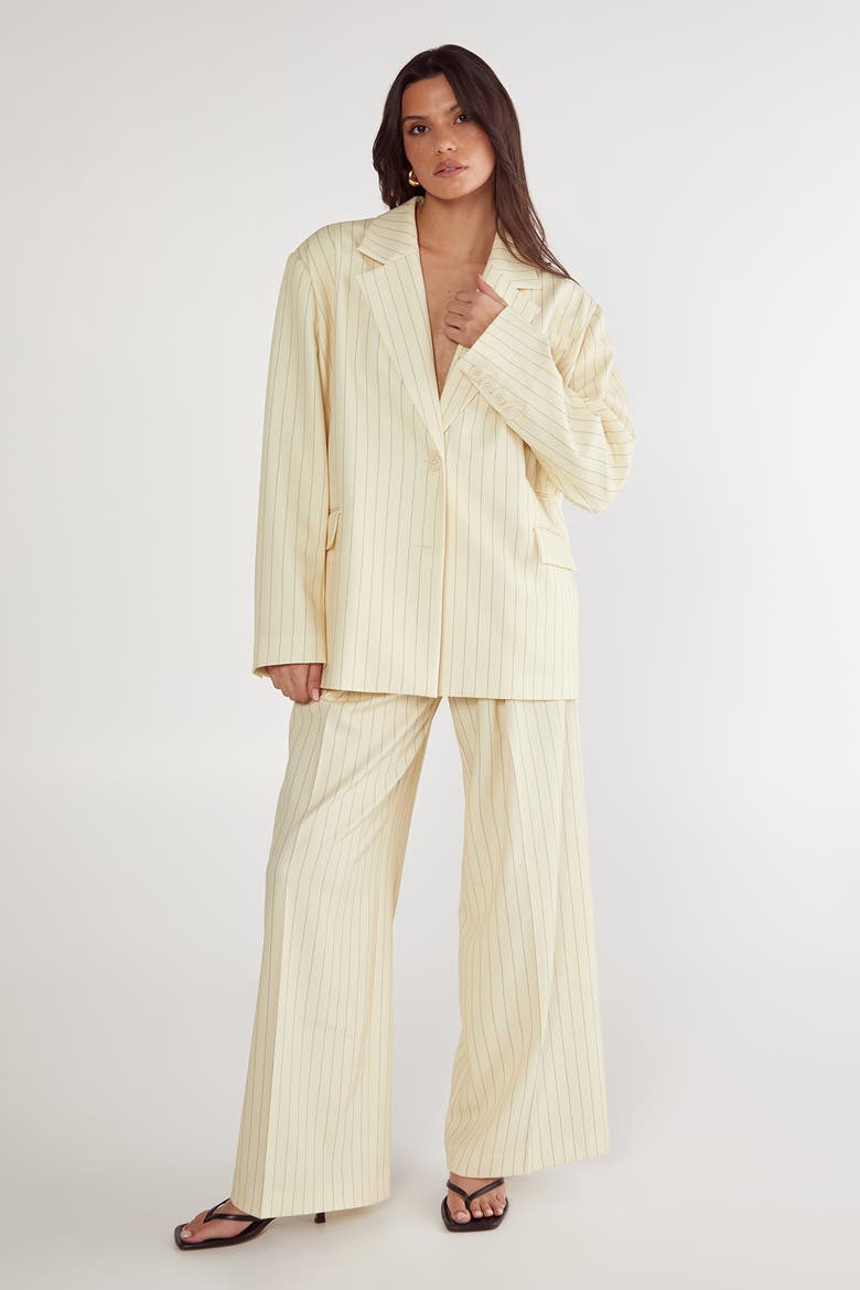 Oversized Pinstripe Tailored Blazer, Alternate, color, Butter