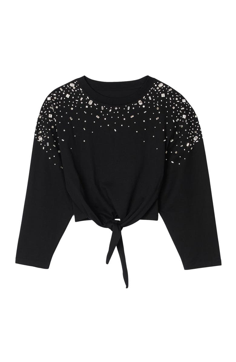 SANDRO Rhinestone tie-front T-shirt, Alternate, color, 