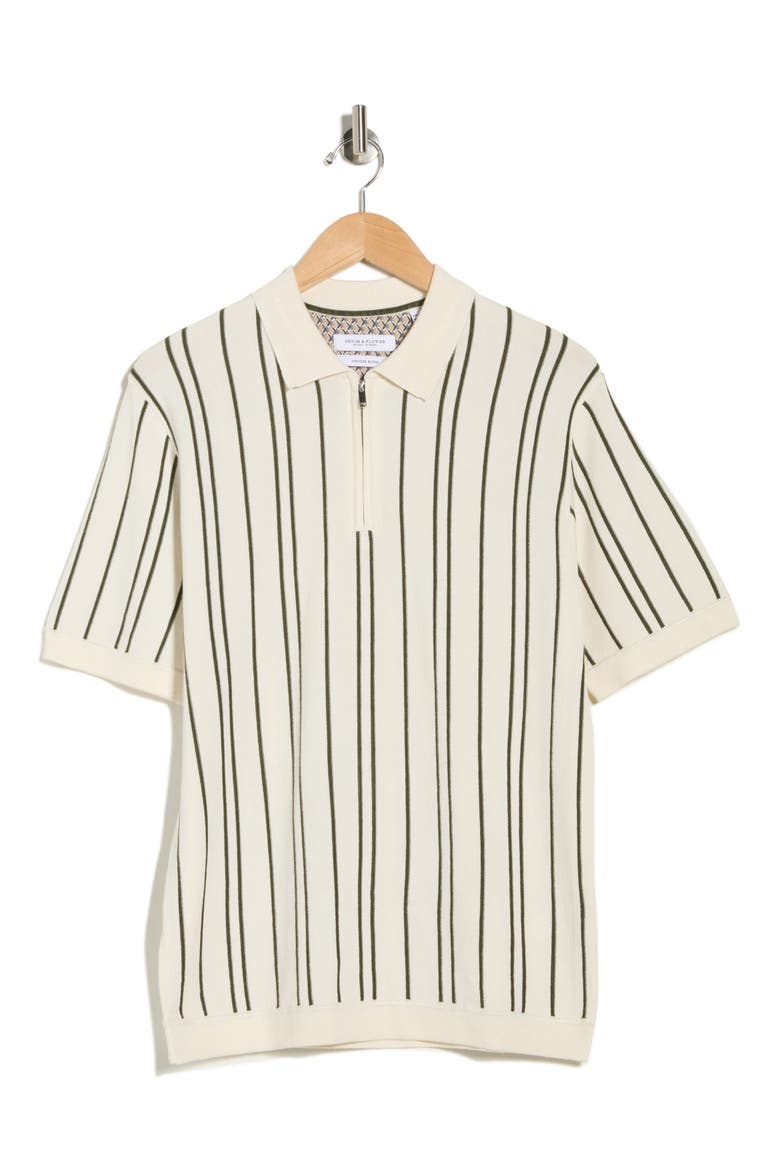 Stripe Zip Polo, Alternate, color, CREAM W/ OLIVE STRIPES