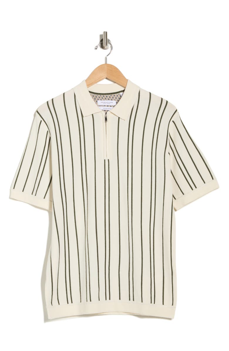 Cactus Man Stripe Zip Polo, Main, color, Cream W/ Olive Stripes