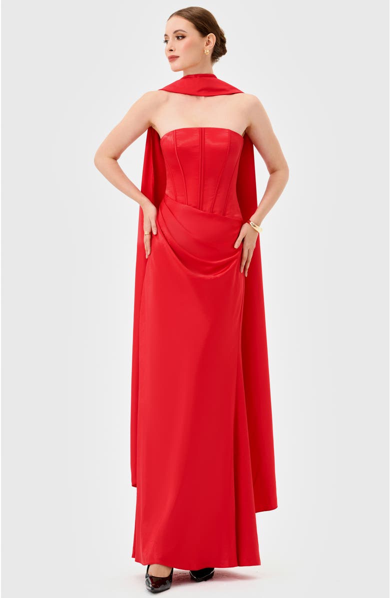Bariano Iyla Strapless Corset Gown, Alternate, color, Red