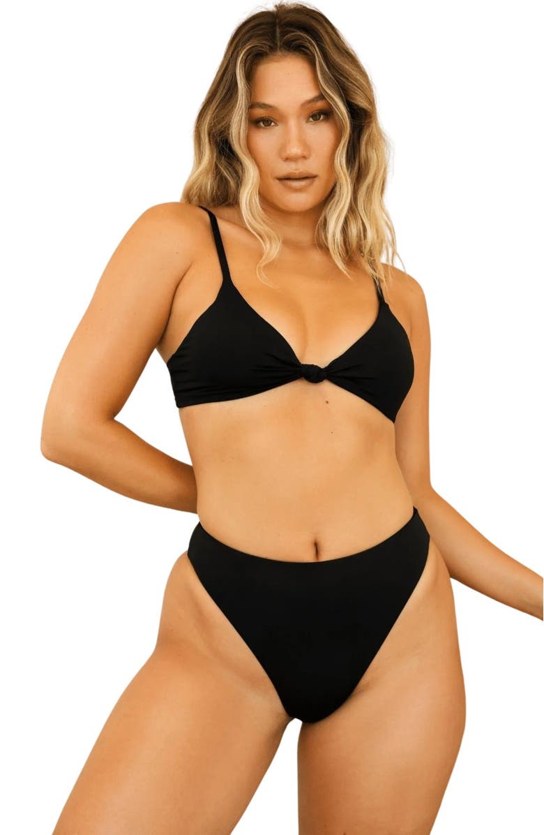 Dippin Daisys Zen Knotted Triangle Bikini Top, Alternate, color, Black