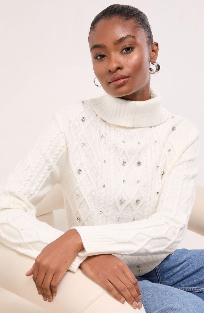 Lipsy Embellished Cable Stitch Sweater, Alternate, color, Ivory