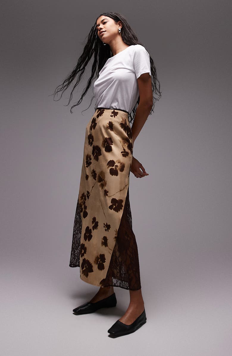 Floral Lace Panel Maxi Skirt