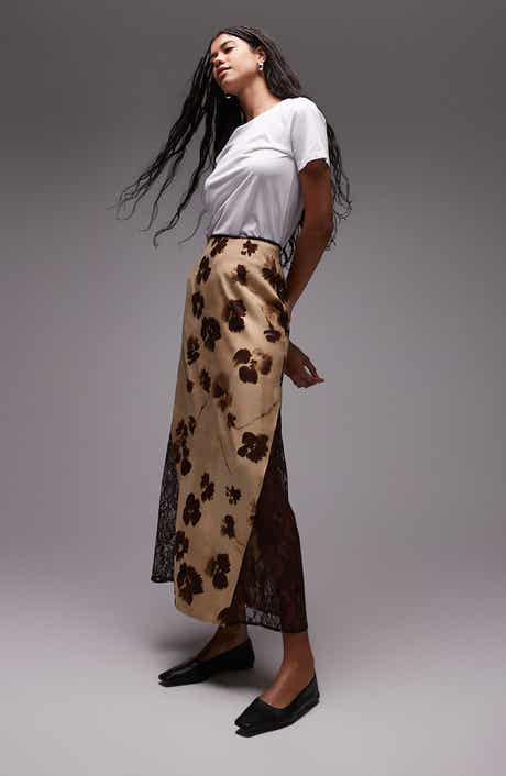 Topshop Floral Lace Panel Maxi Skirt