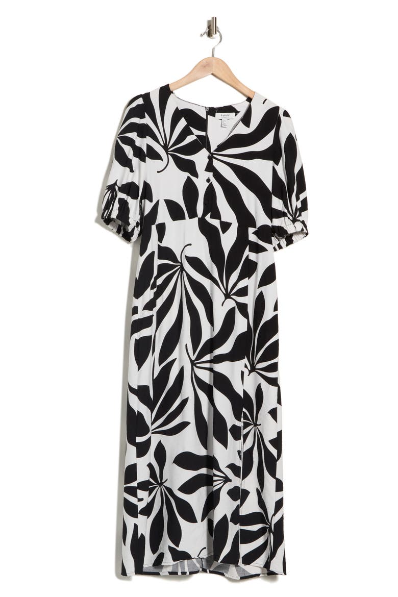 Palms Printed Midi Dress, Alternate, color, BLACK PALMS MIX