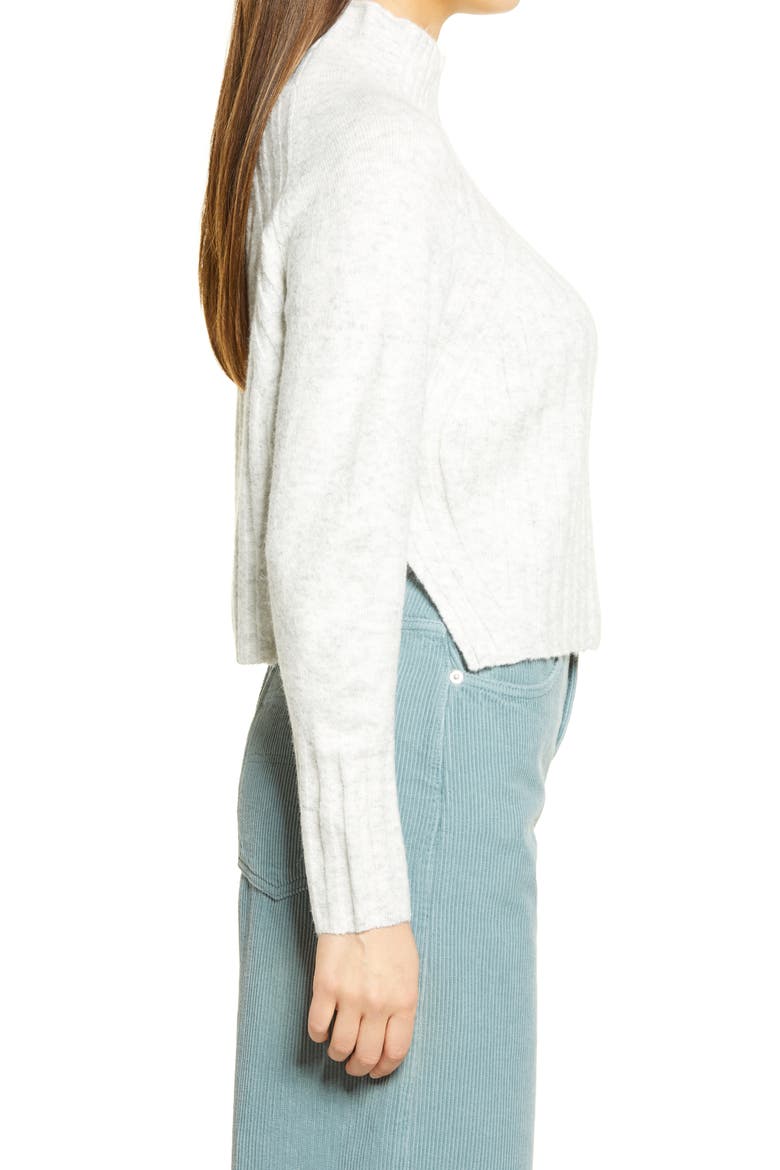 Rib Crop Turtleneck Sweater, Alternate, color, GREY MARL