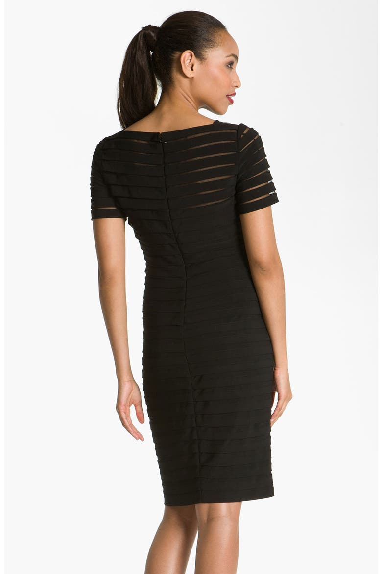 Illusion Bodice Pleated Jersey Sheath Dress, Alternate, color, BLACK