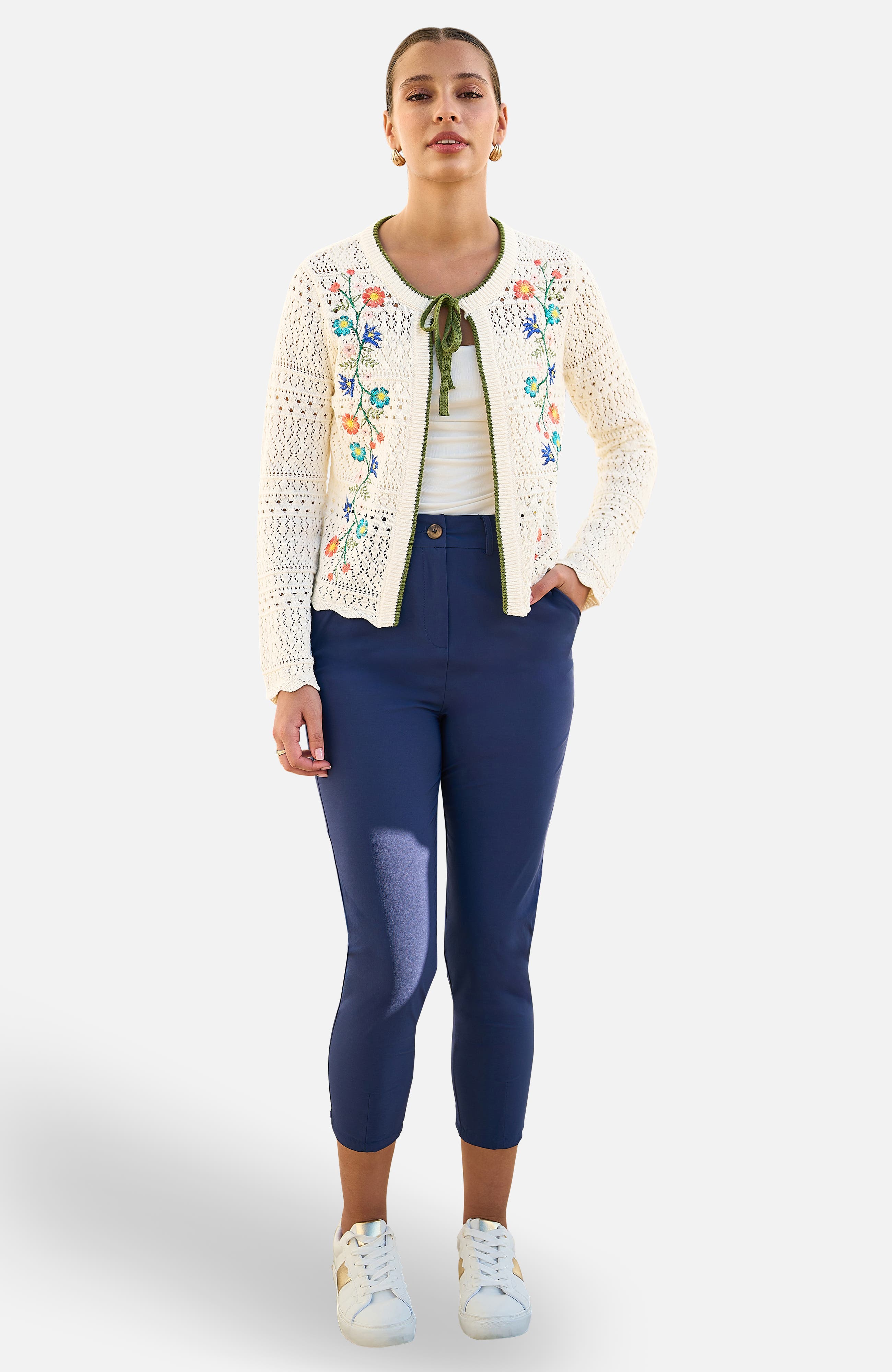 Crochet Knitted Tie Front Cardigan - image 2