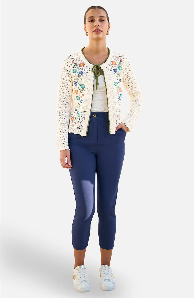 Yumi Crochet Knitted Tie Front Cardigan, Main, color, Ivory