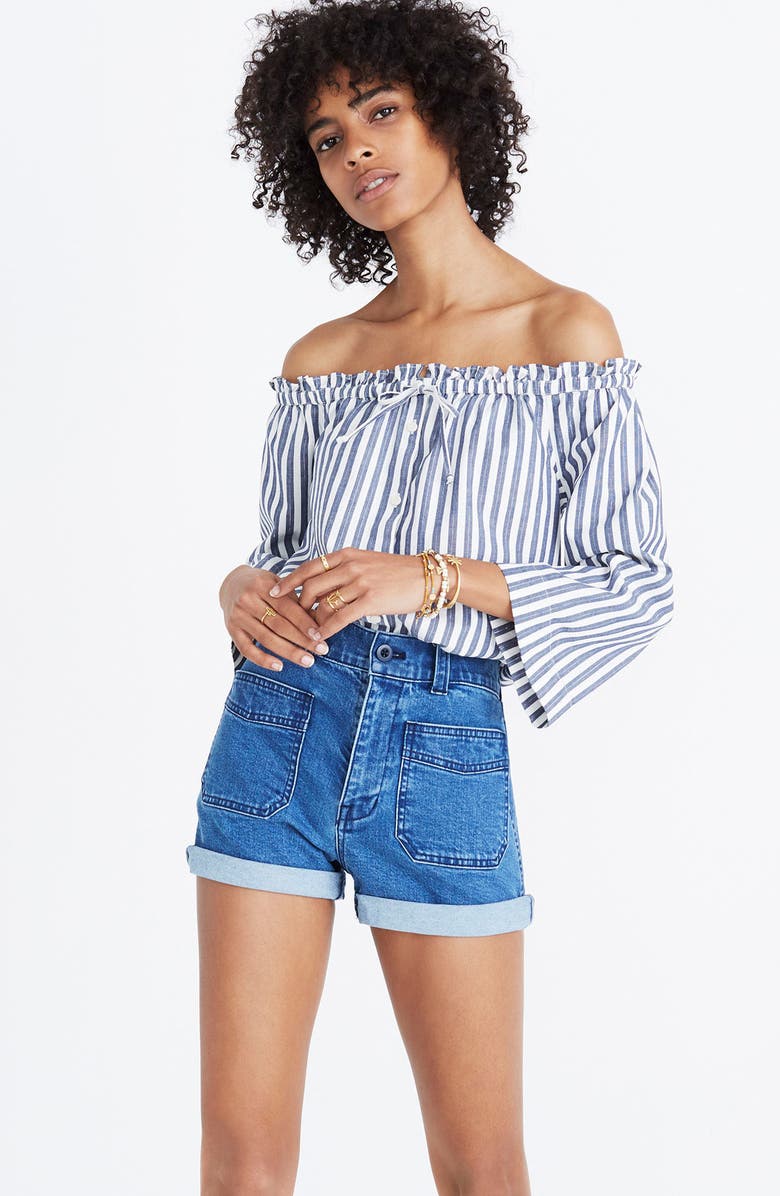 Madewell Shimmer Stripe Off the Shoulder Top, Alternate, color,