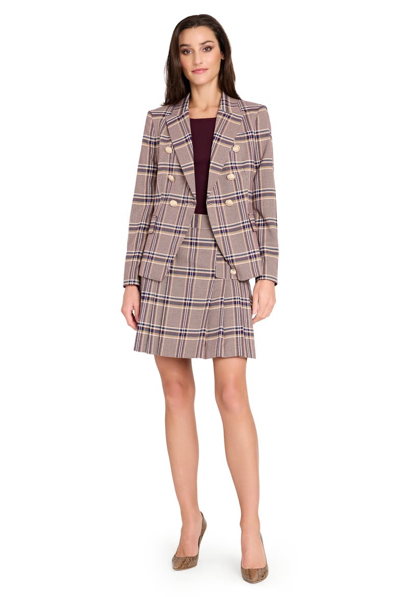 Plaid Double Breasted Blazer, Alternate, color, TAN PLUM