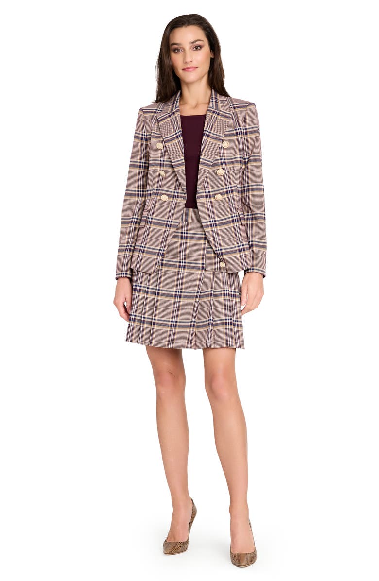 Tahari ASL Plaid Double Breasted Blazer, Alternate, color, Tan Plum