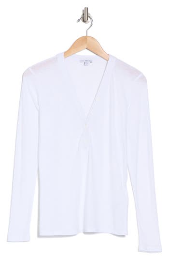 James Perse Long Sleeve Slub Jersey Henley In White