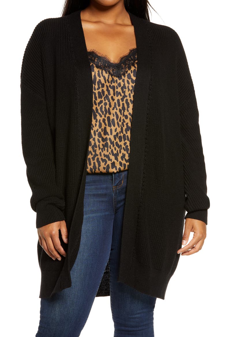 Open Stitch Cardigan, Main, color, BLACK