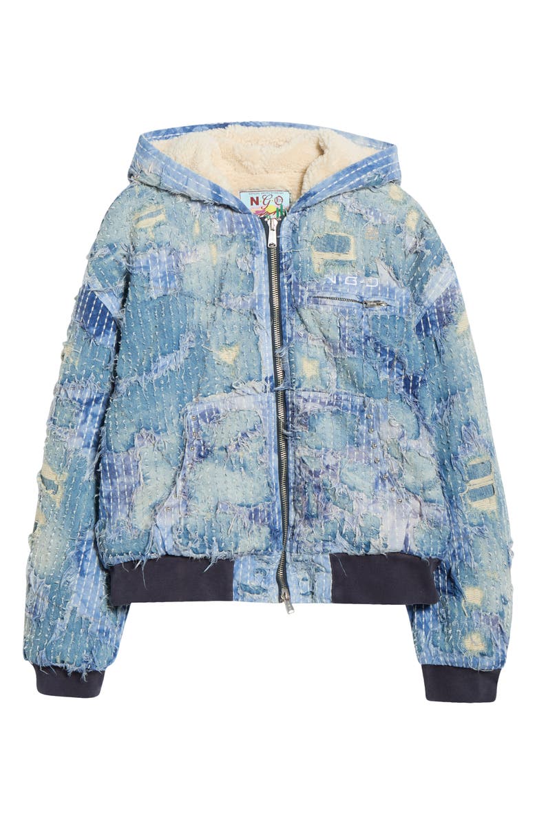 N.G.O. Boro Distressed Hooded Denim Jacket, Main, color, Blue Wash