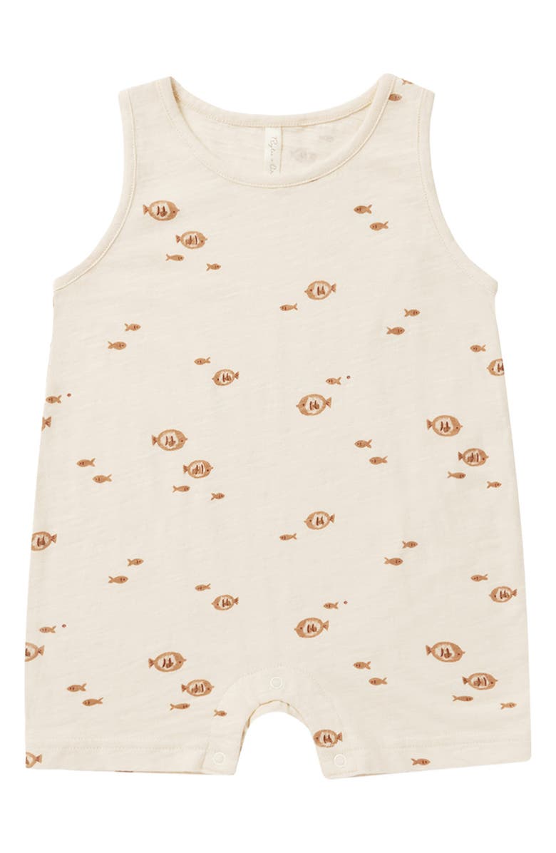 Rylee + Cru Fish Print Cotton Tank Romper, Main, color, Natural-Fish