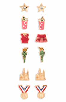 Set of 6 Tennis Stud Earrings