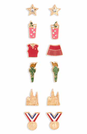 Set of 6 Tennis Stud Earrings