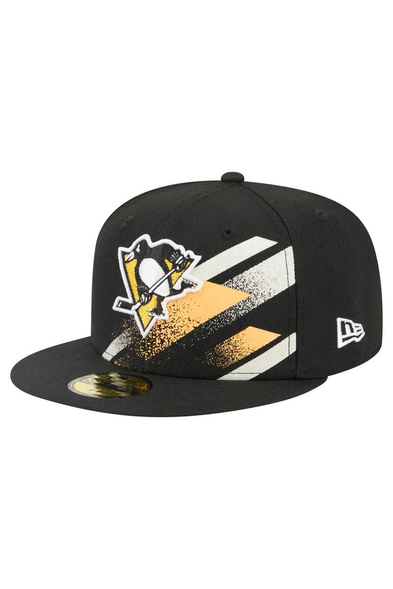 Men's New Era Black Pittsburgh Penguins Faded Lines 59FIFTY Fitted Hat, Main, color, Black