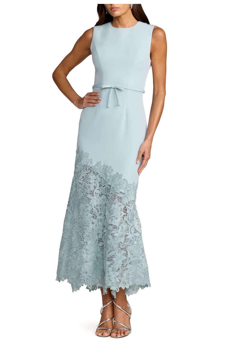 Mac Duggal Crepe Embroidered Hem Sleeveless Midi Dress, Main, color, Powder Blue