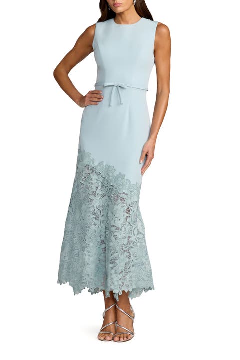 Crepe Embroidered Hem Sleeveless Midi Dress