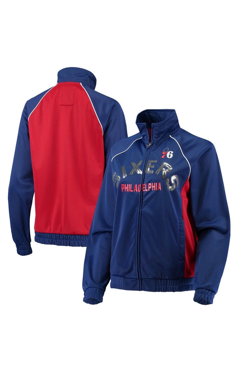G-III 4HER BY CARL BANKS Women's G-III 4Her by Carl Banks Royal/Red Philadelphia 76ers Backfield Raglan Full-Zip Track Jacket, Main, color, 