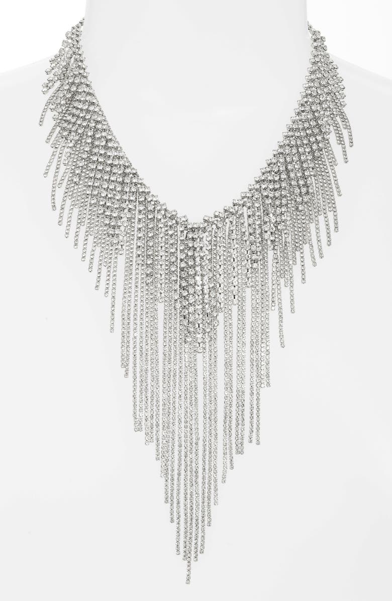 CRISTABELLE Drama Crystal Fringe Frontal Necklace, Alternate, color,