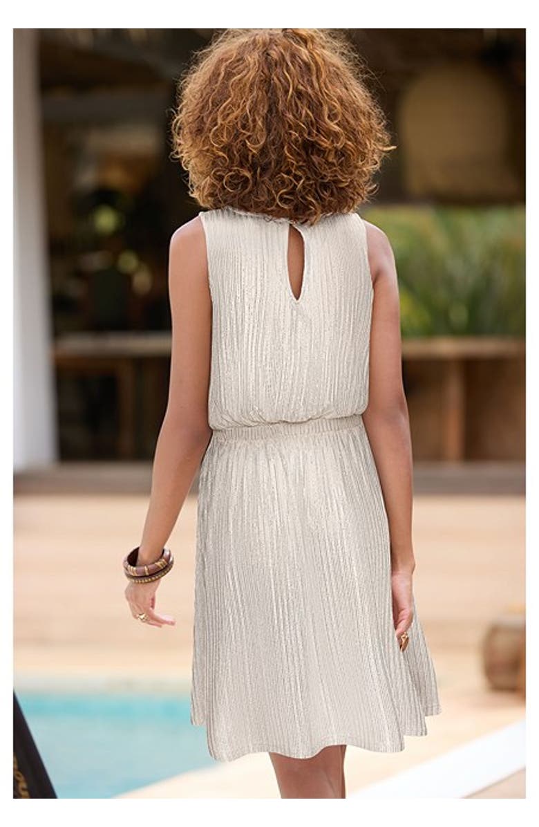 LASCANA Women's Metallic Sleeveless Dress, Alternate, color, Beige Gold