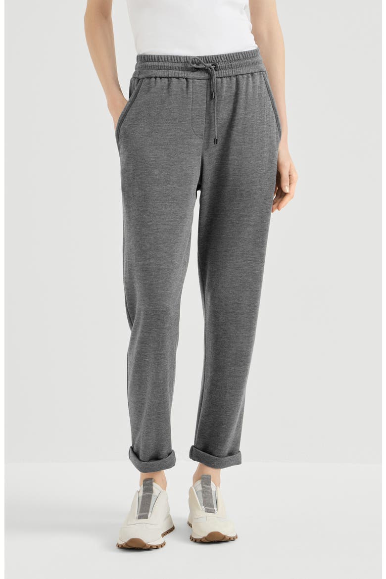 Cotton and silk interlock trousers with shiny pocket detail, Main, color, Dark Grey