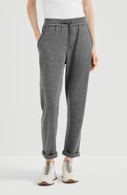 Brunello Cucinelli Cotton and silk interlock trousers with shiny pocket detail