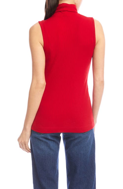 Karen Kane Turtleneck Rib Sleeveless Top In Red