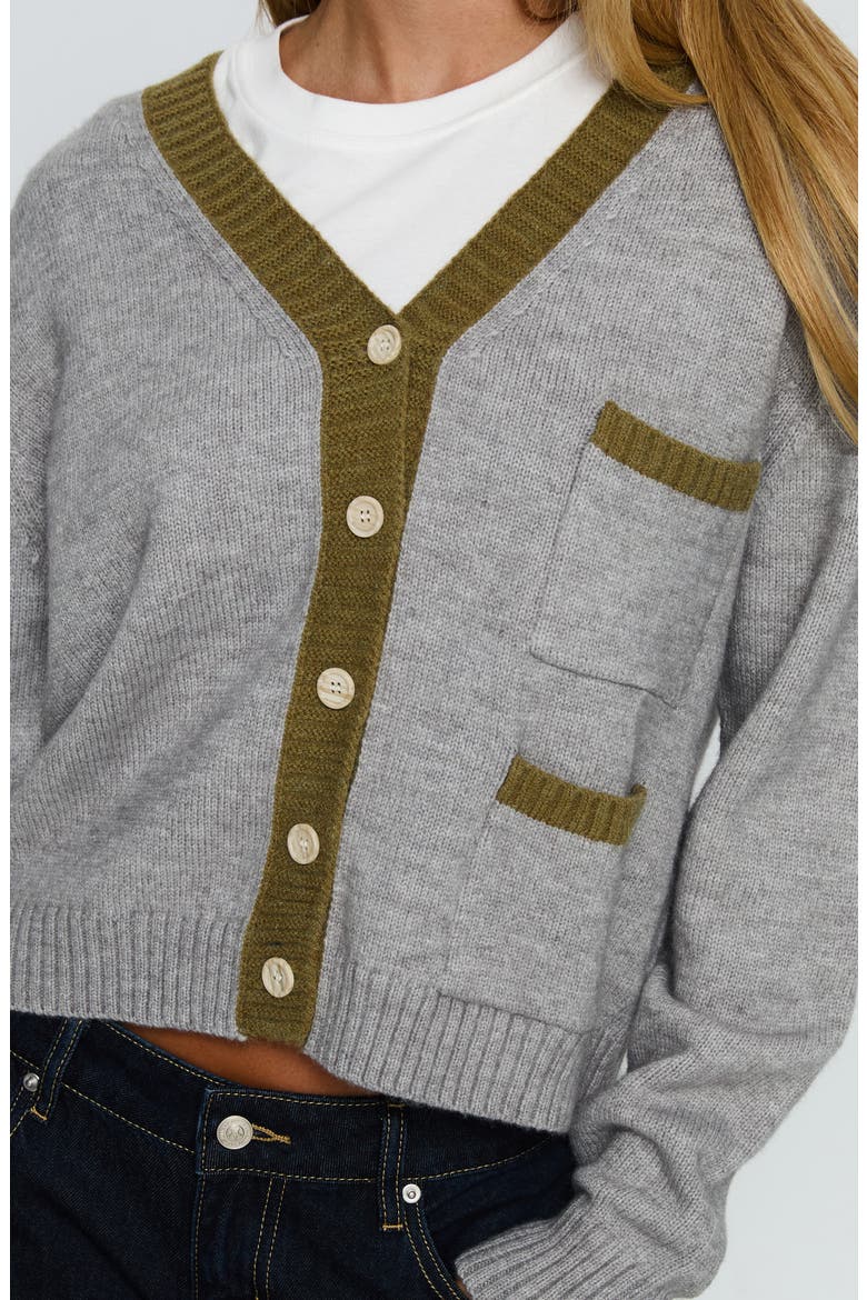 Atira Contrast Knit Cardigan, Alternate, color, GREY