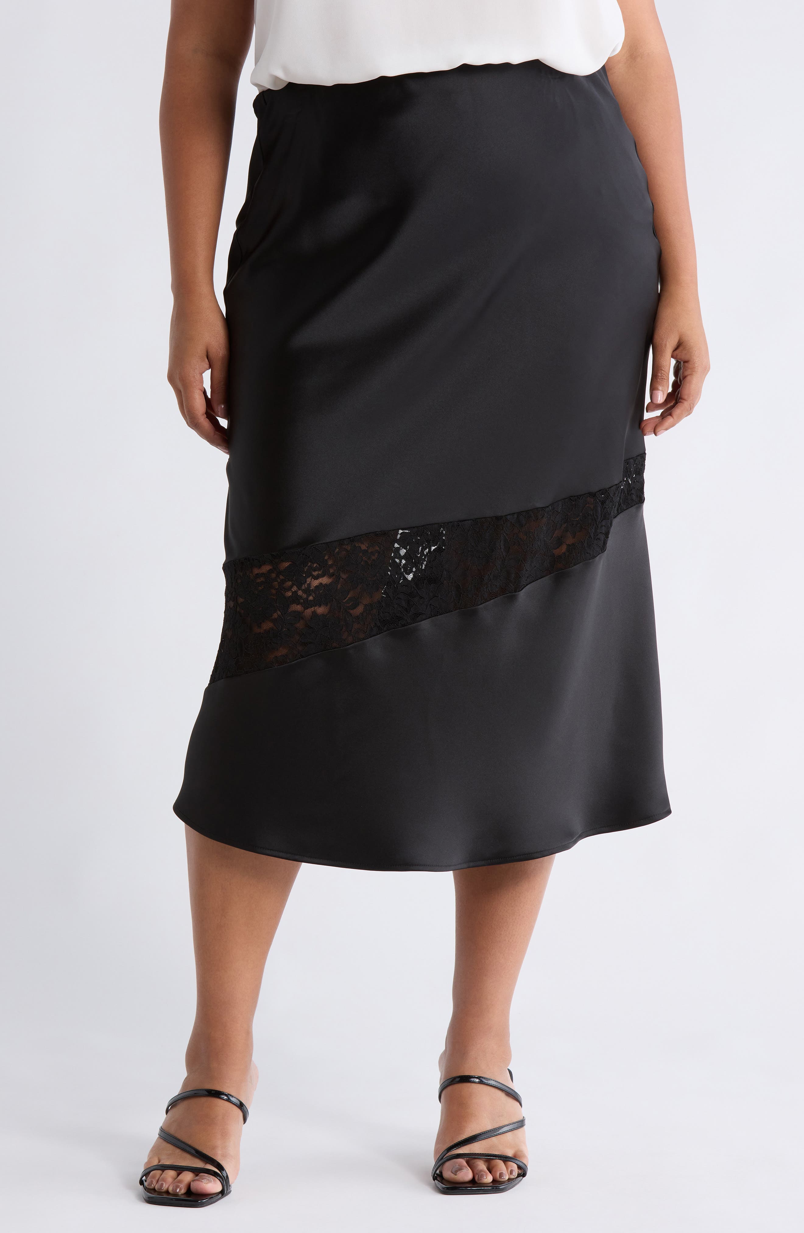 Renee C Satin & Lace Midi Skirt