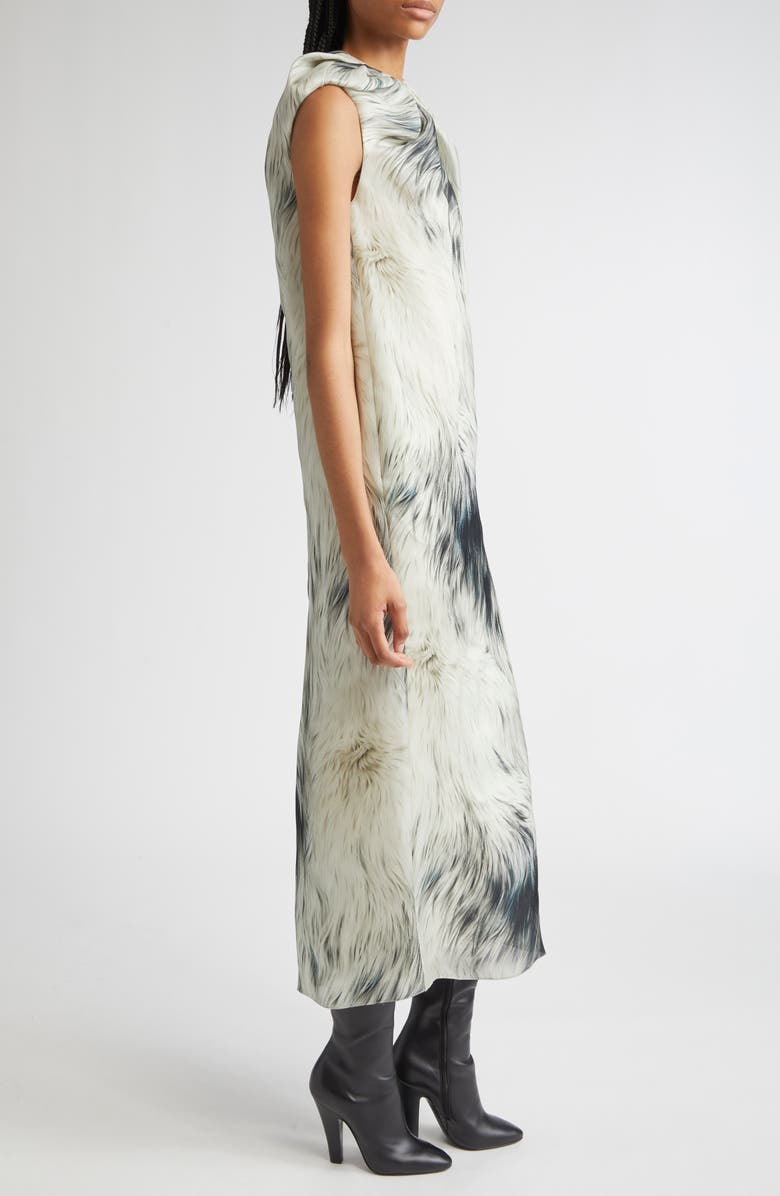 Brandon Maxwell The Margaux Fur Print Sleeveless Silk Maxi Dress, Alternate, color, Grey/ Ivory Fur Print