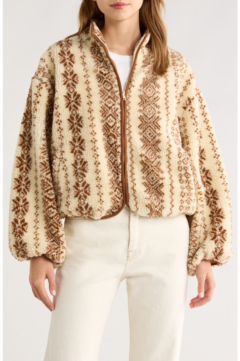 High Pile Fleece Jacket, Alternate, color, IVORY/ BUTTER BROWN