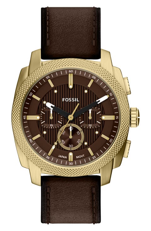 Machine Chronograph Goldtone Leather Strap Watch, 44mm