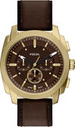 Fossil Machine Chronograph Goldtone Leather Strap Watch, 44mm
