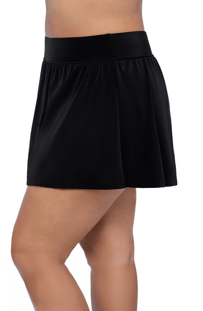 Trimshaper Mid-Rise Wide Waistband Control Swim Skort, Alternate, color, Black