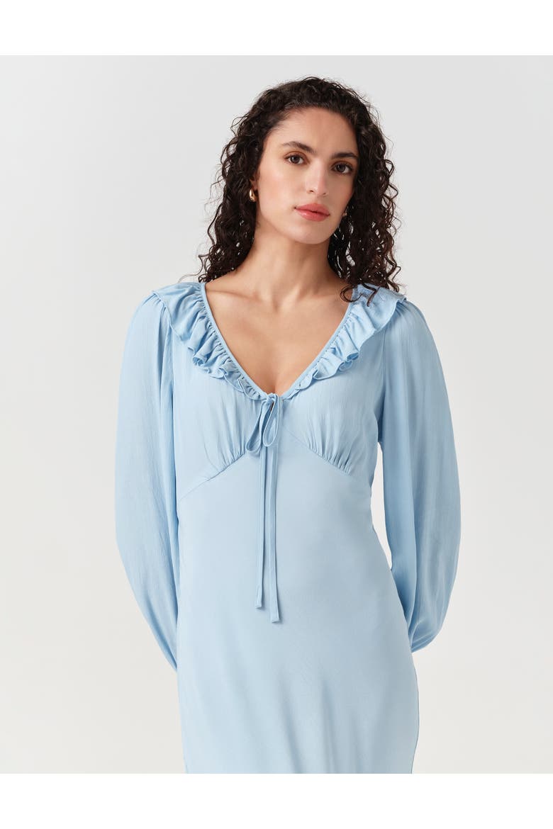 Melina Crepe Ruffle Hem Midi Dress, Alternate, color, Blue