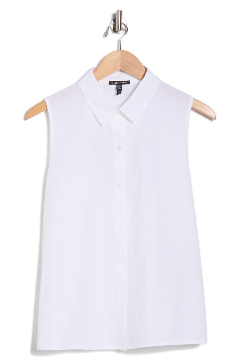 Eileen Fisher Sleeveless Organic Cotton Button-Up Shirt, Alternate, color, White