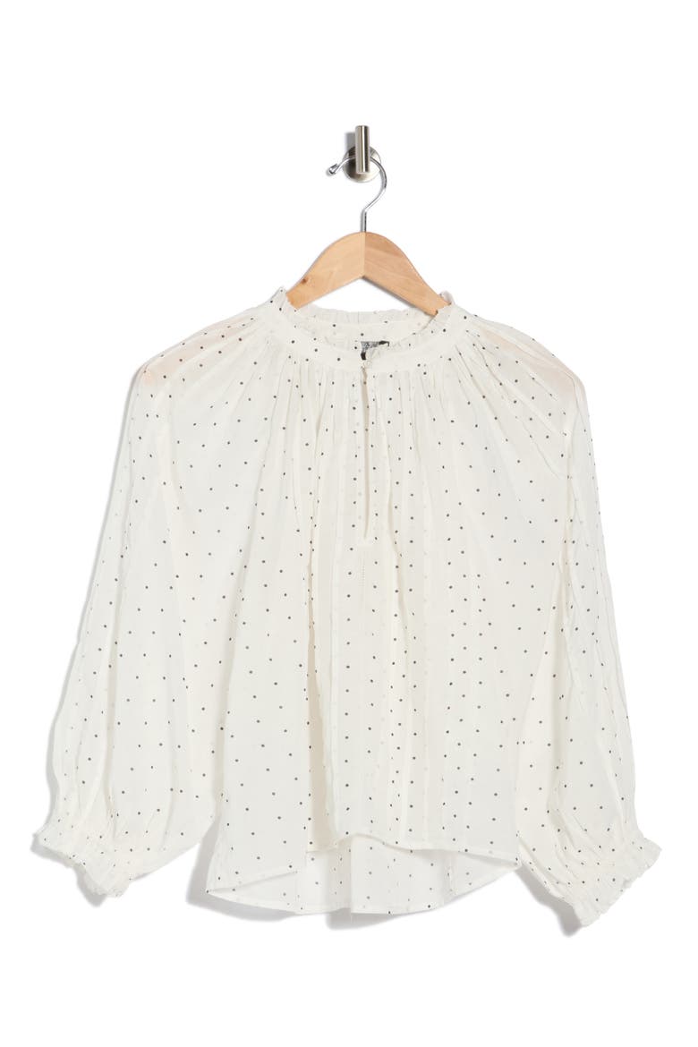 Maya Polka Dot Ruffle Neck Top, Alternate, color, WHITE BLACK