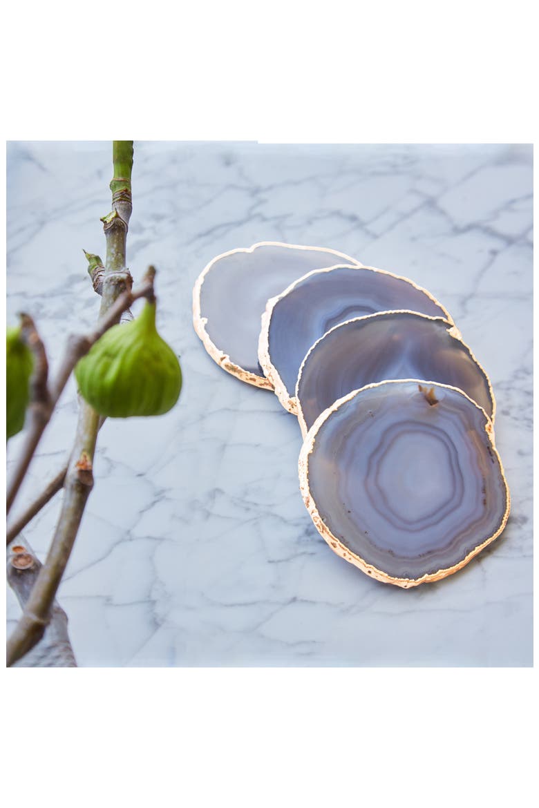 Lumino Set of 4 Smoke Agate Coasters, Alternate, color, GREY AND GOLD