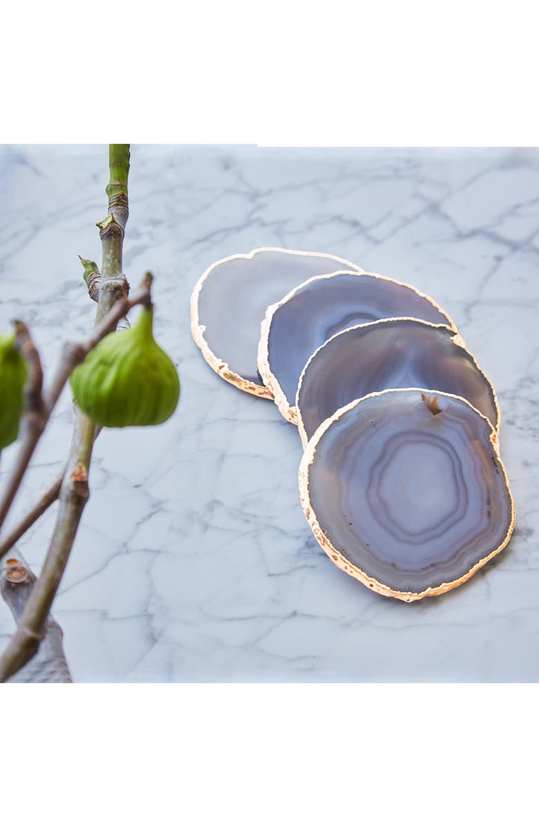 ANNA New York Lumino Set of 4 Smoke Agate Coasters, Alternate, color, Grey And Gold